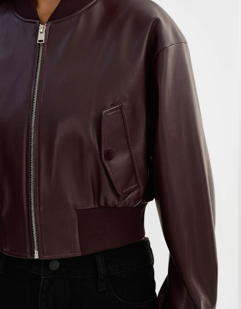 Evelin Faux Leather Cropped BomberJacket Vamp F26