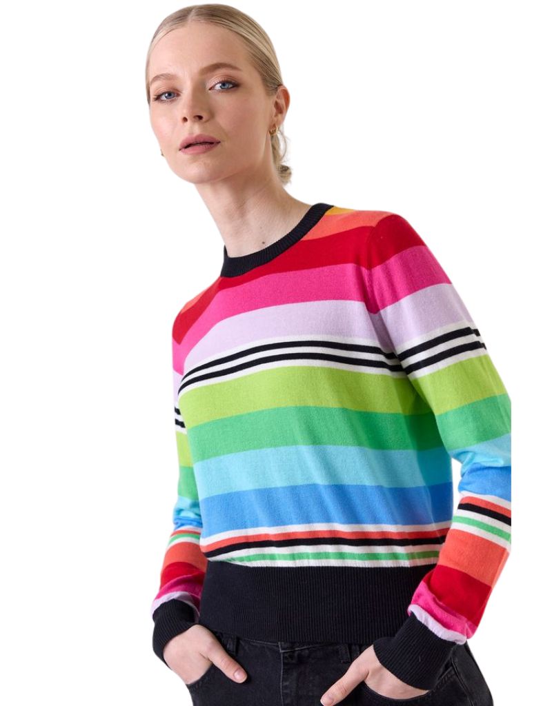 Wispr Ivy Striped Crew Black with Rainbow