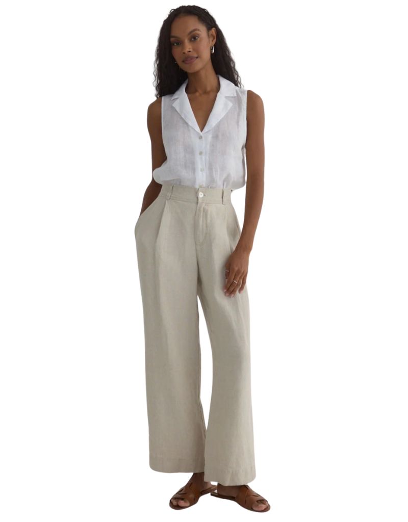 Pleated Wide Leg Ankle Pant Linen Sand