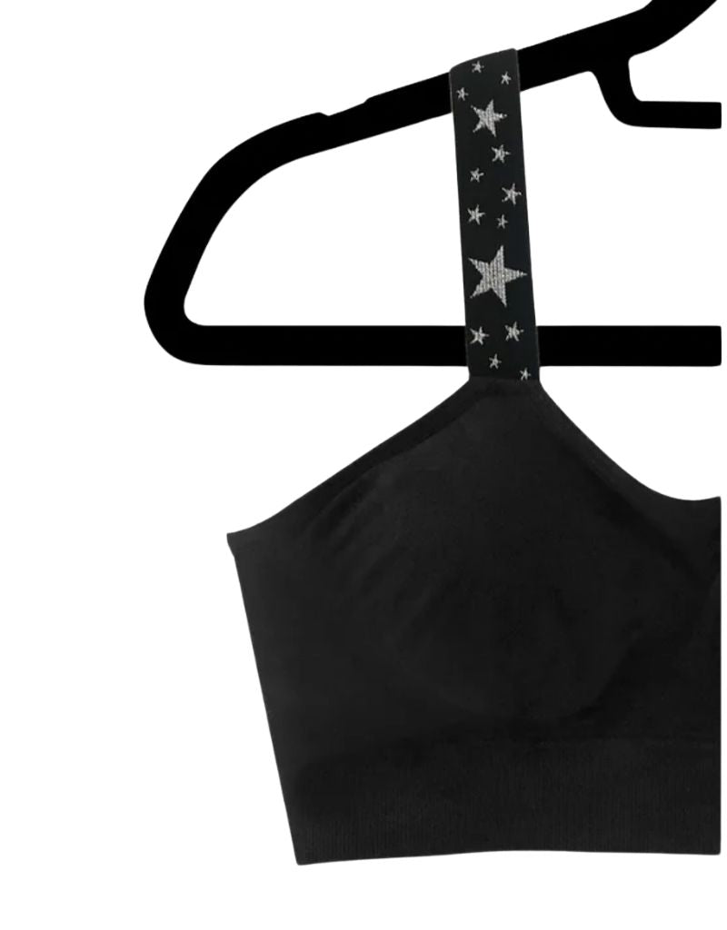 Black Bra with Attached Metallic Stars Strap
