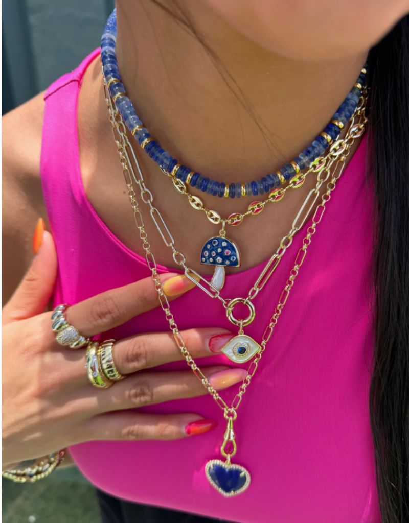 Stone Evil Eye Charm Gold White