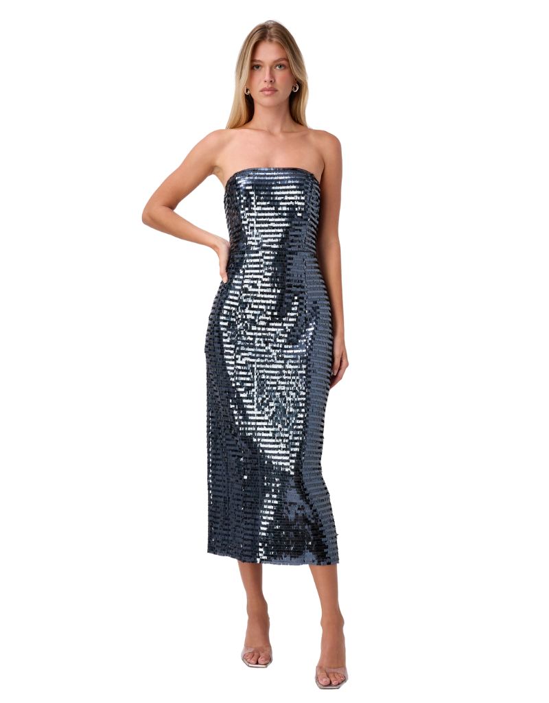 Circe Sequin Strapless Dress Coal