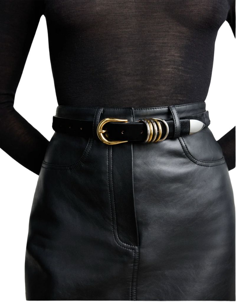 Hollyhock Mixed Metal Belt Black Silver & Gold