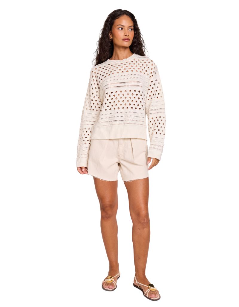 Mixed Pointelle Crew White