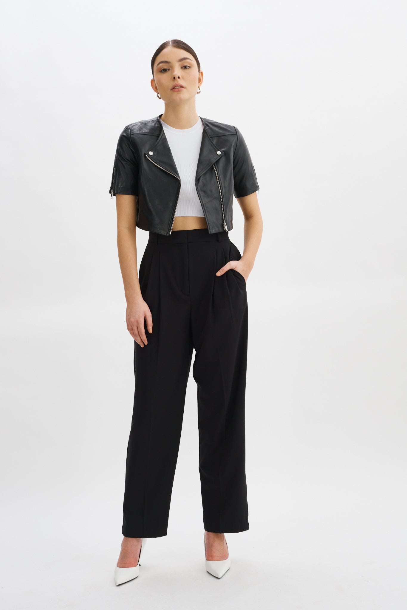 Kirsi Leather Crop Jacket Black
