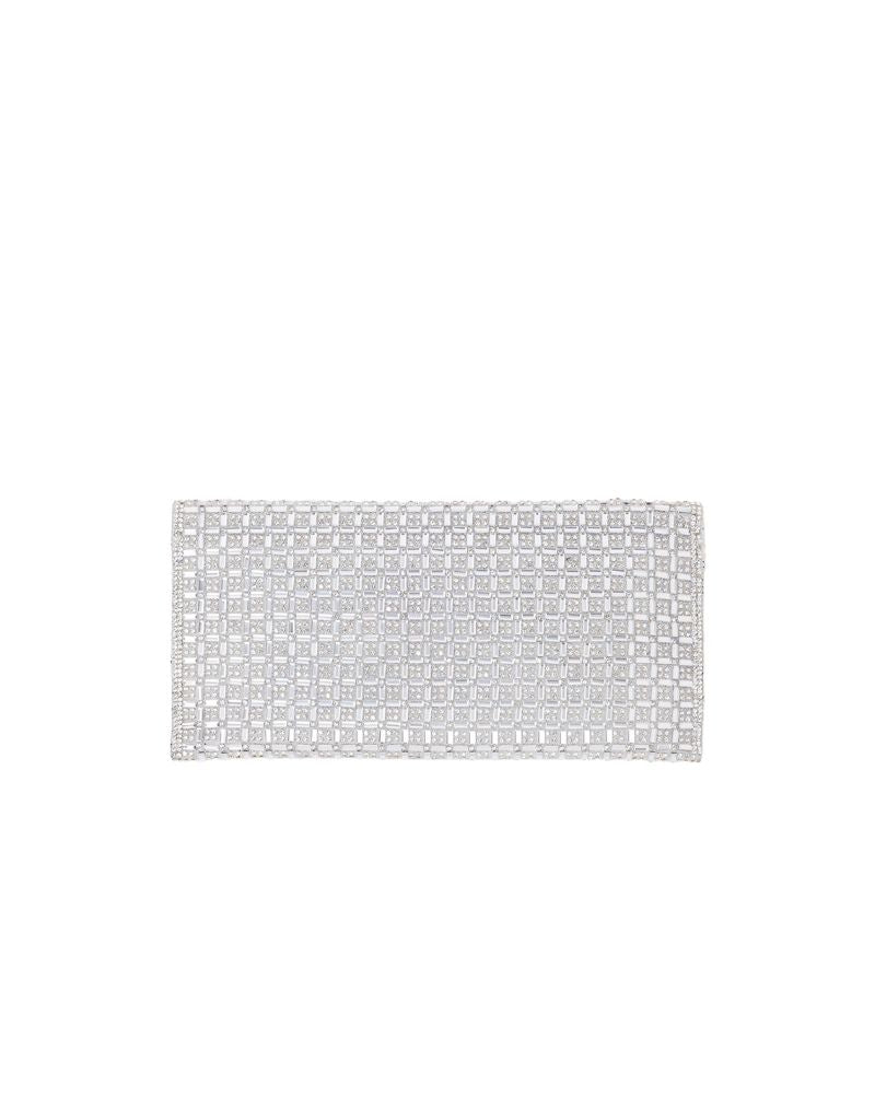 Gemstone Flap Clutch with Detachable Chain Strap SRB-E4081 Silver