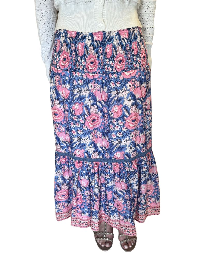 Mandy Midi Skirt Indigo Pink floral 6