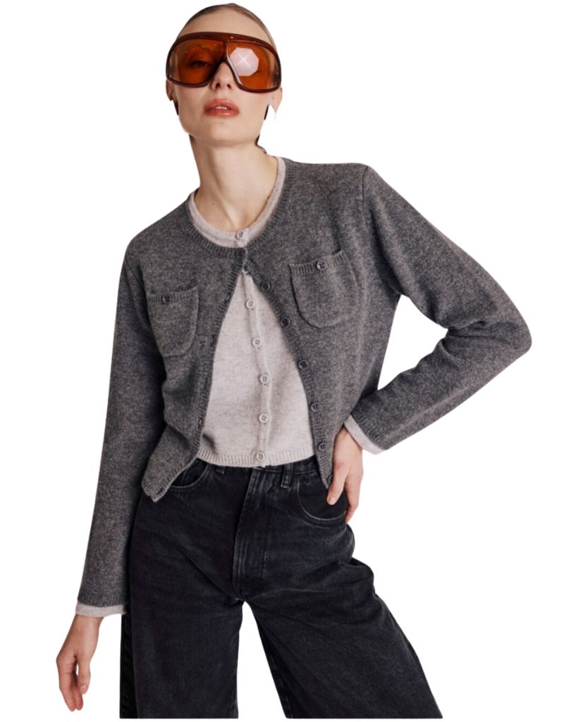 Gigi Double Gilet Cardigan Grey Mix