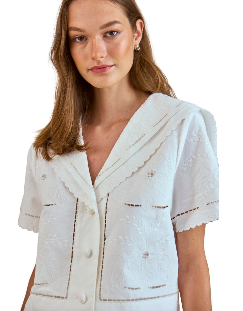 Birdie Shirt White Embroidery