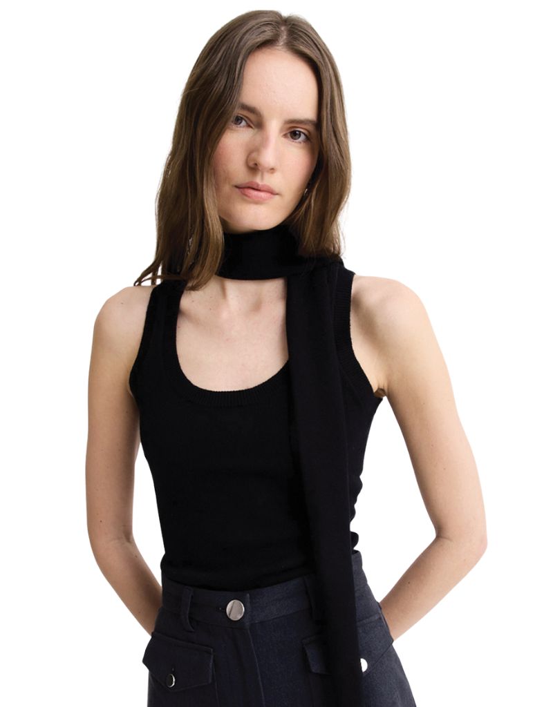 Scarf Tank Top Black Knit F26
