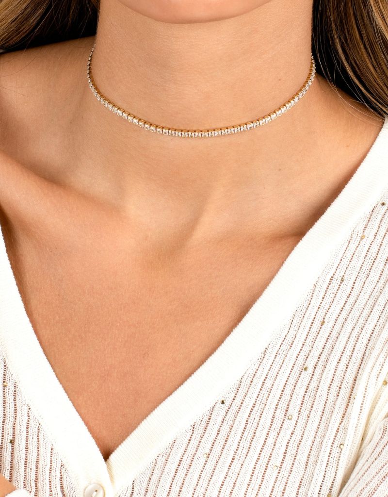N70690-BRGLD CZ Tennis Choker Gold
