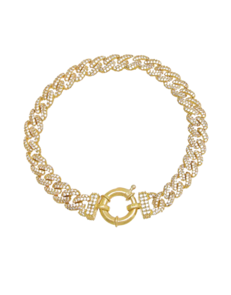 B85921-GLD-605 Pave Chain Link Toggle Bracelet Gold