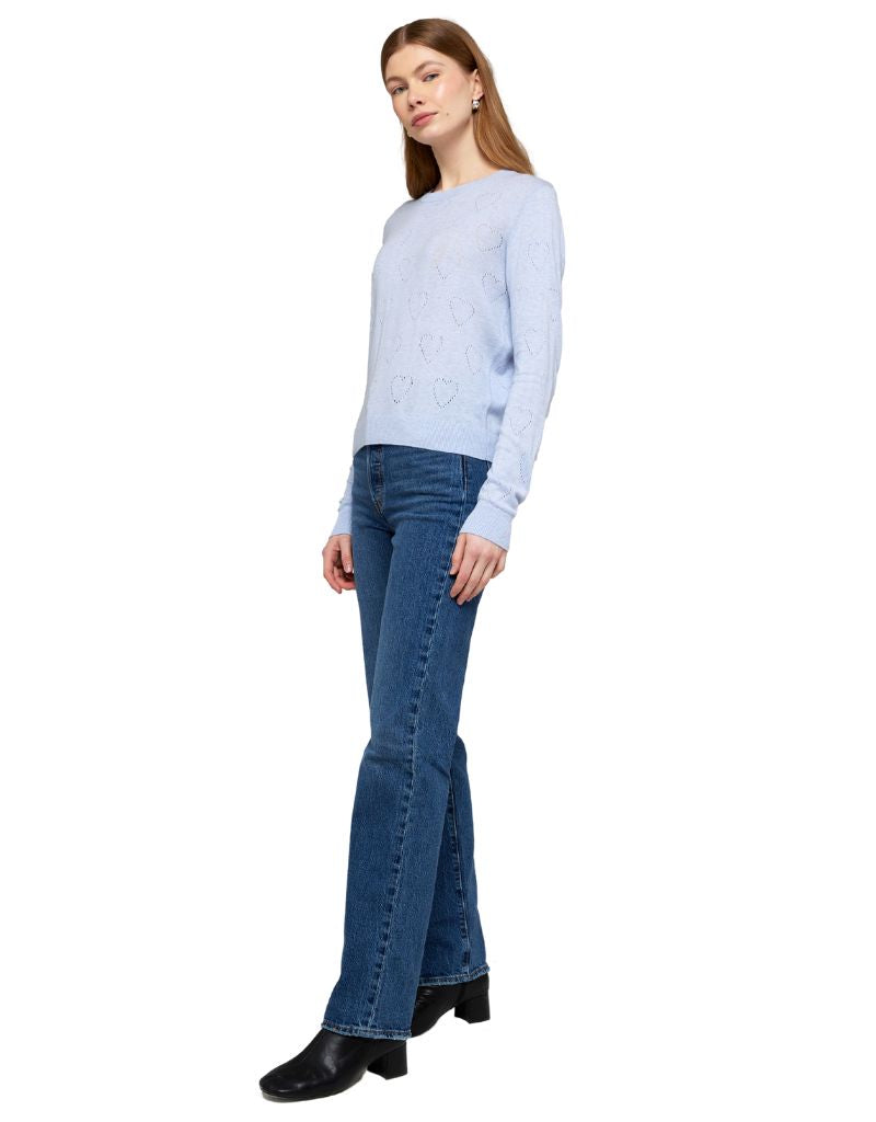 Wispr Pointelle Heart Crew Frost Blue