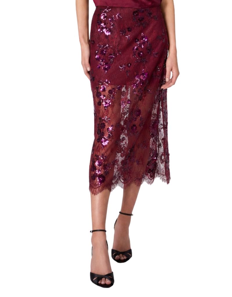 Aylin Sequin Lace Midi Skirt Syrah