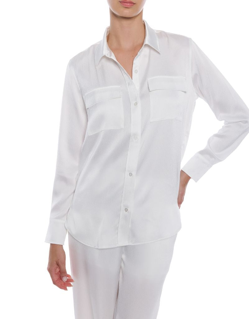 Lanier Hammered Satin Shirt White