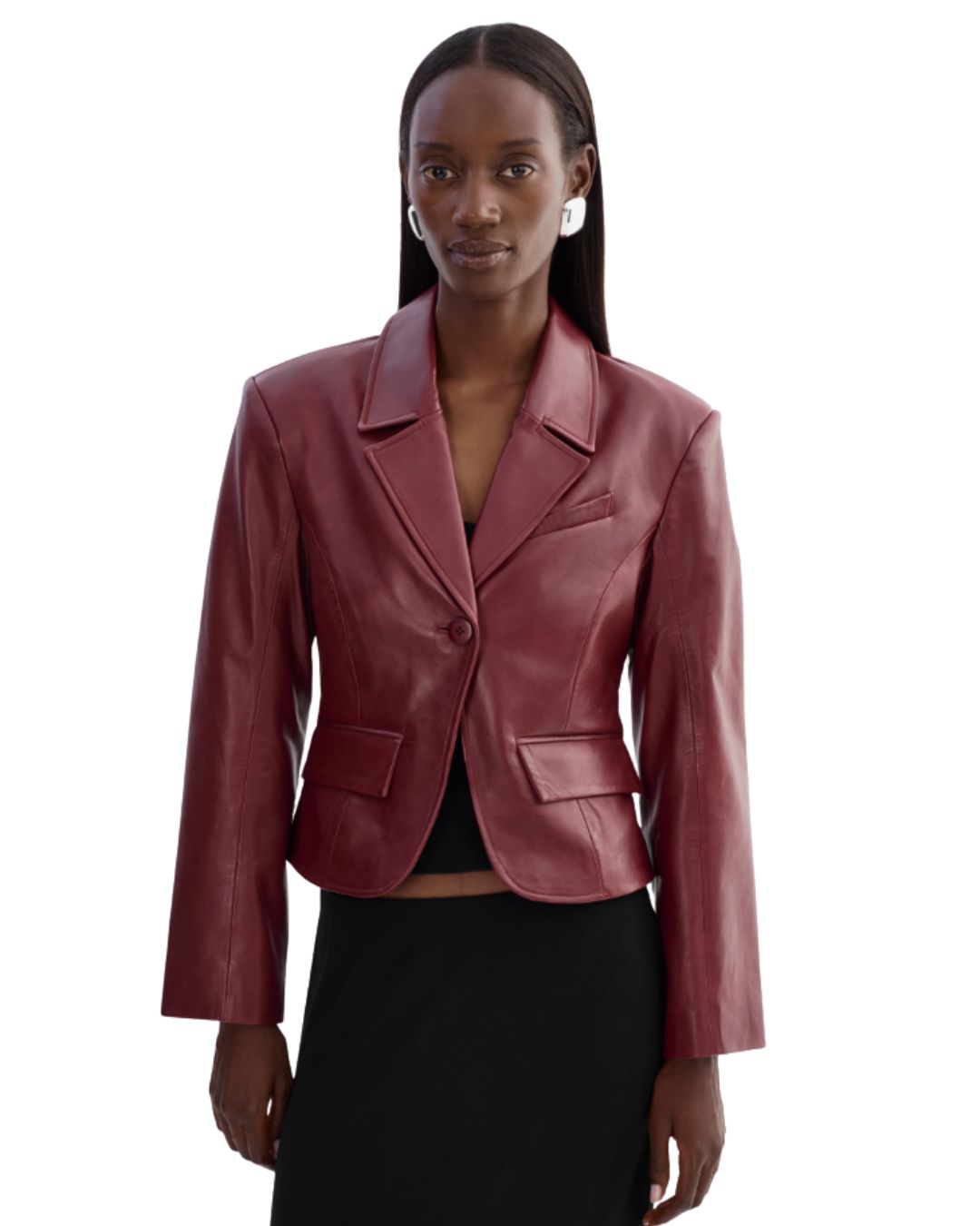 Valentina Burgundy Leather Blazer