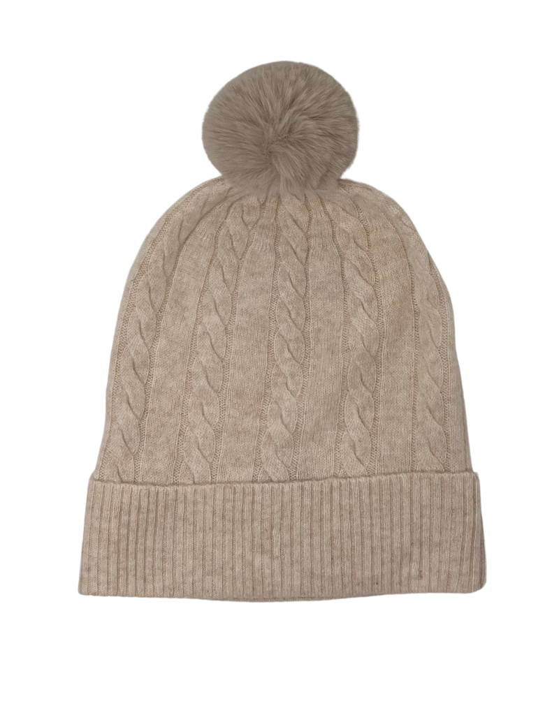 Miss Cable Faux Fur Hat Antique White/Camel OS
