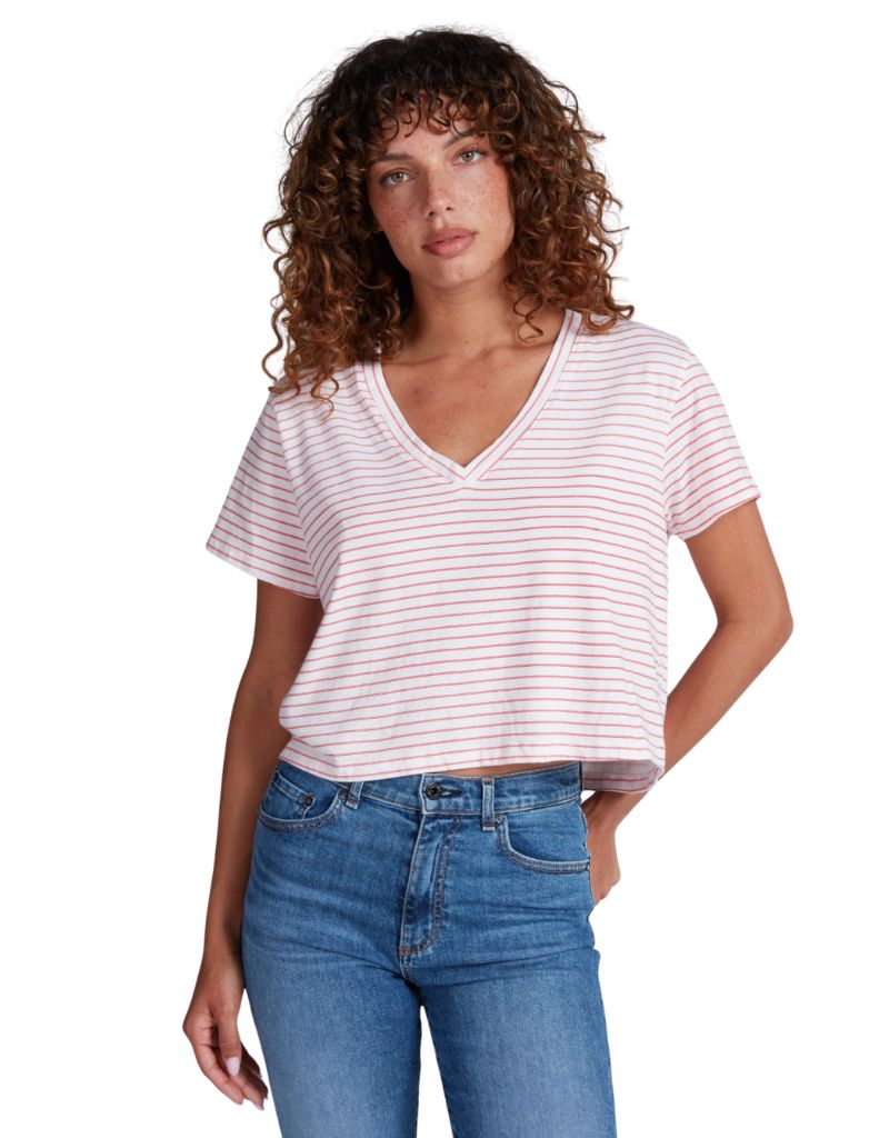 Askk NY Shrunken V Tee Thin Pink Stripe