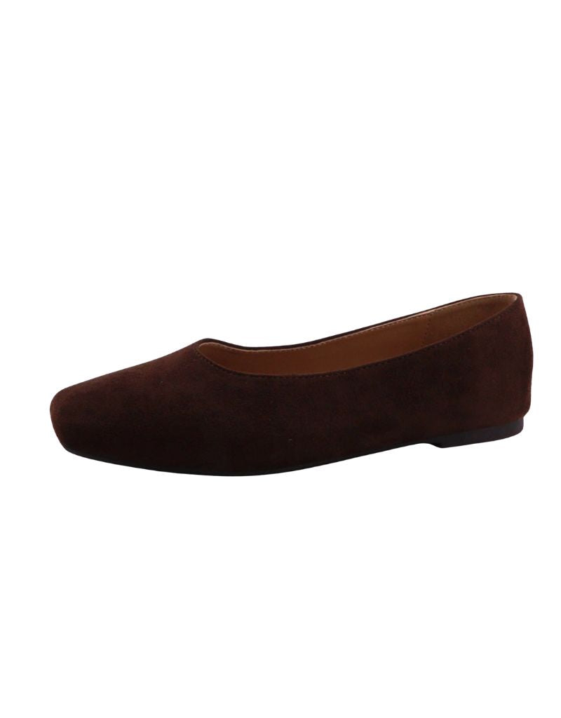 Bamboo Global Slip-on Ballet Flats Brown Faux Suede