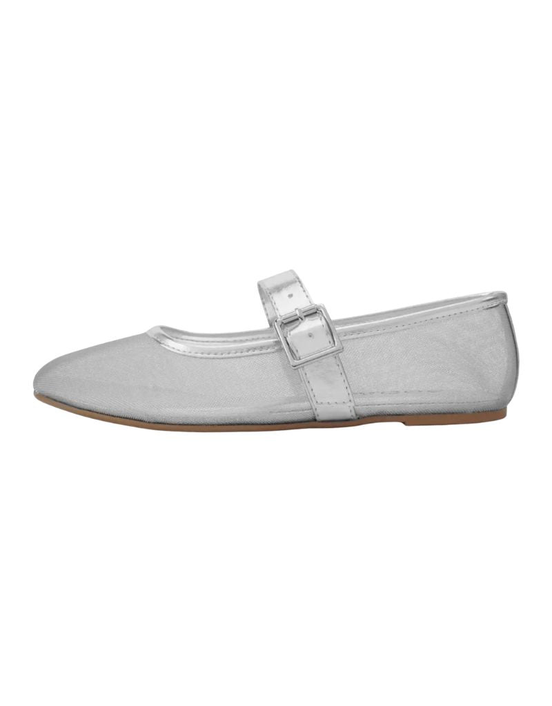 Bamboo Mary Jane Mesh Round Toe Flats Silver