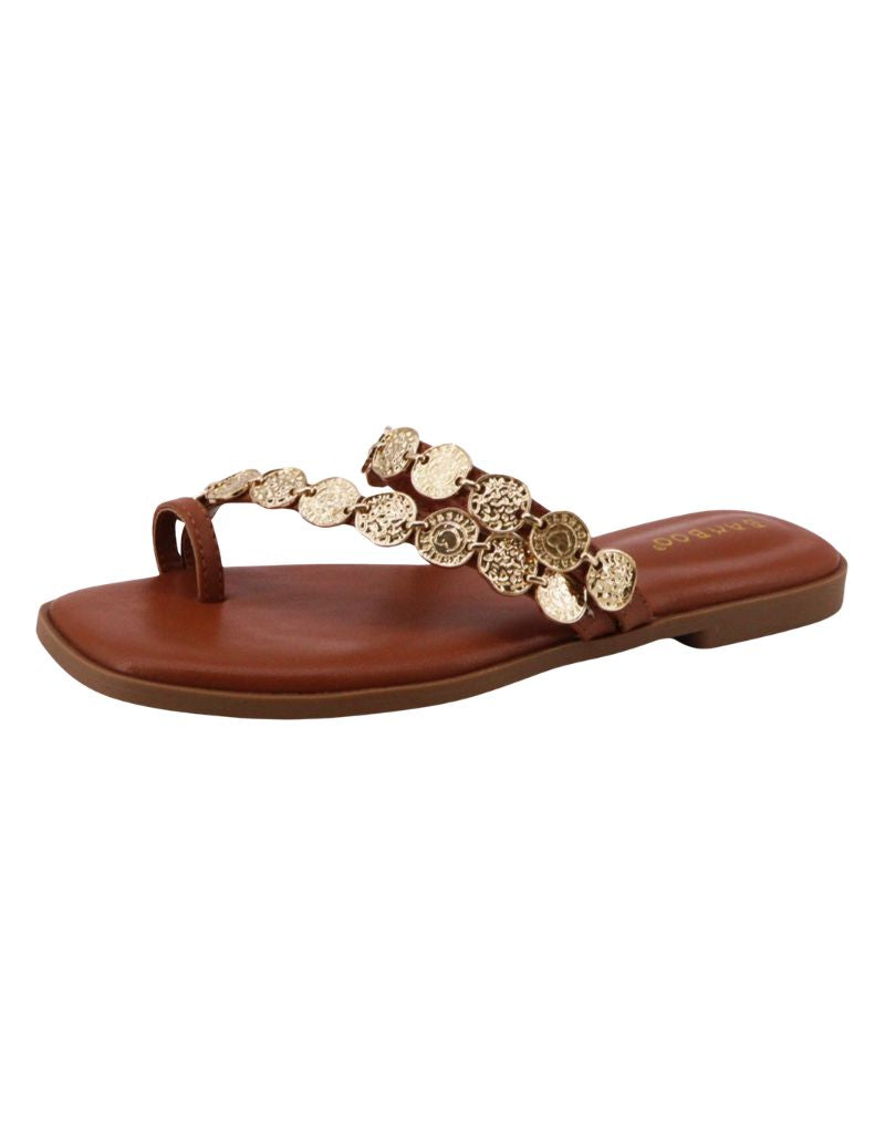 Bamboo Ring Toe Chain Ornament Flat Sandals Brown