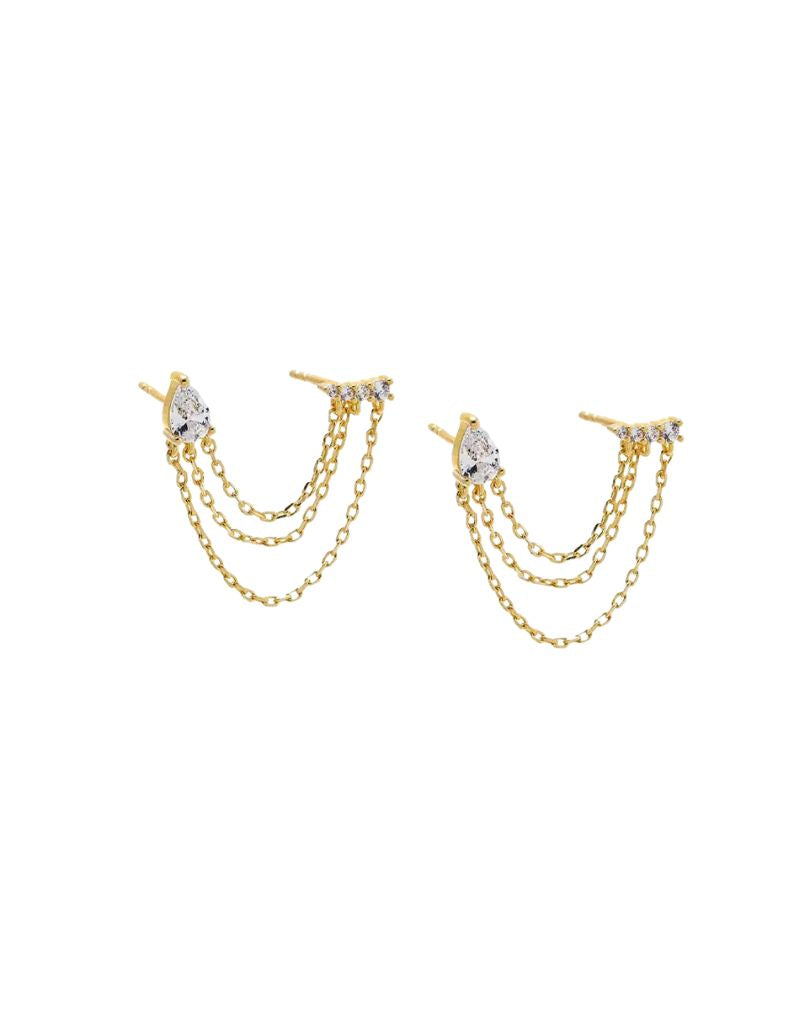 Bar X Pear Triple Chain Double Stud Earring