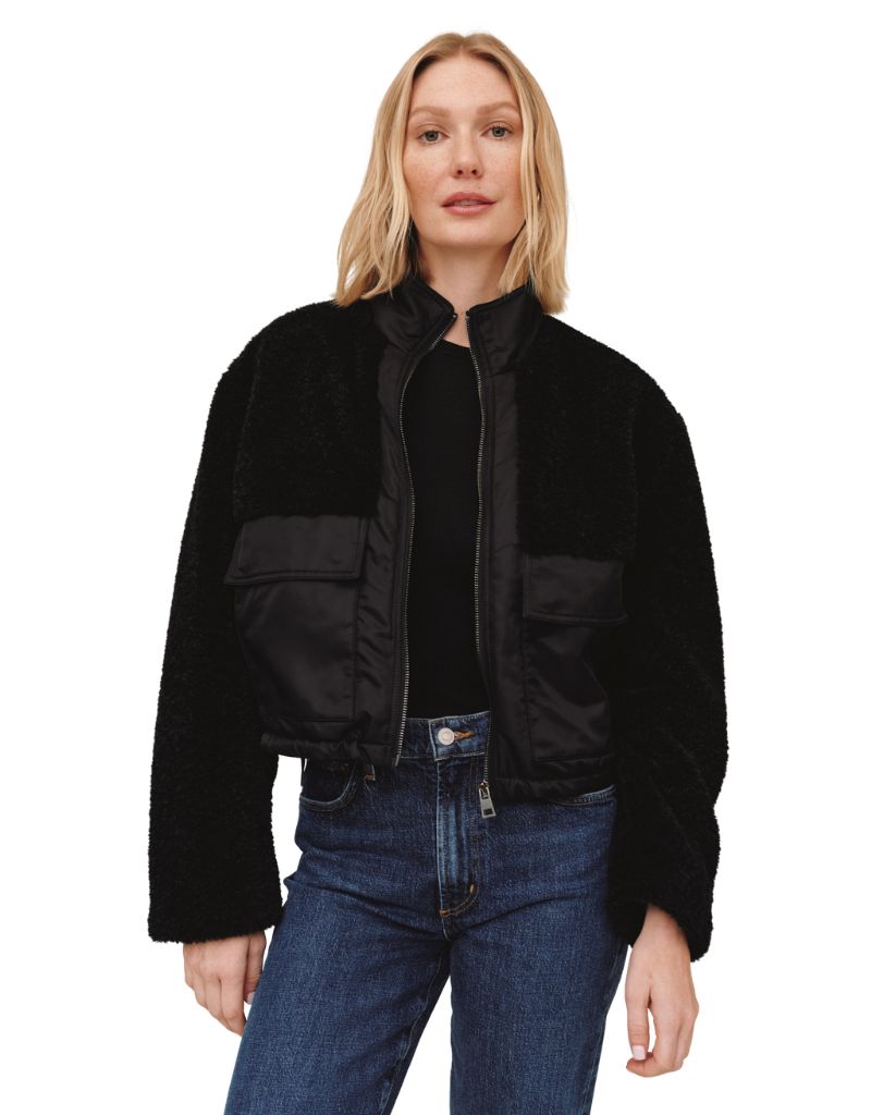 Bella Dahl Funnel Neck Utility Sherpa Jacket Black
