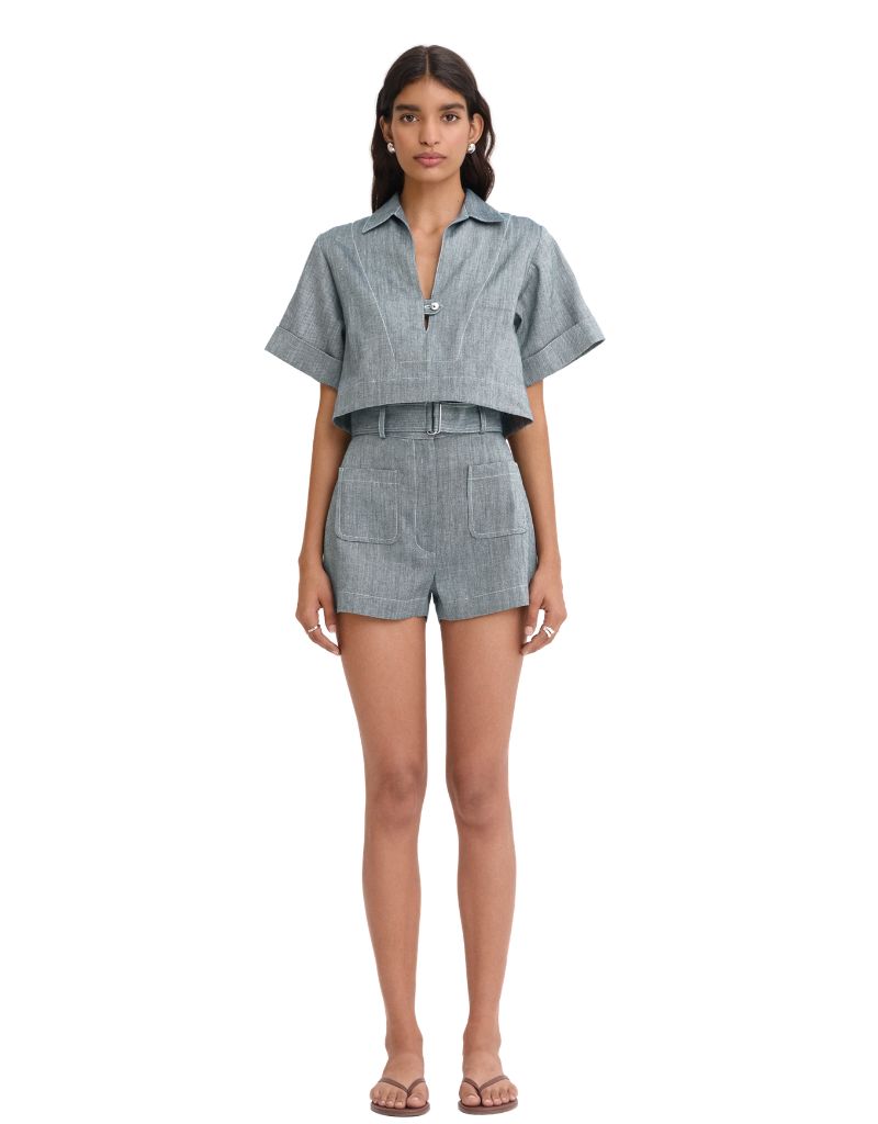 Belted Pocket Short Denim