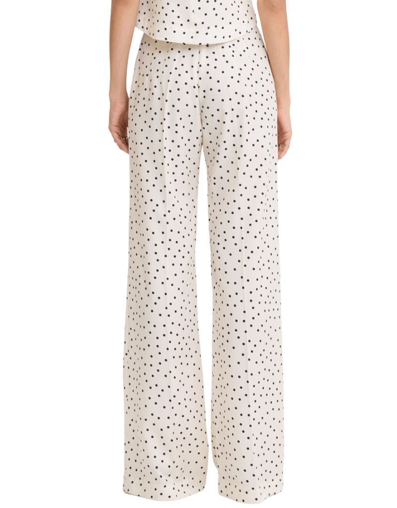 Belted Wide Leg Trouser Cream with Black Polka Dot