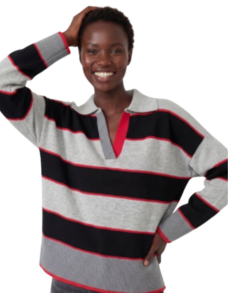 Brodie Wispr Contrast Stripe Rugby Polo Grey Black Tomato