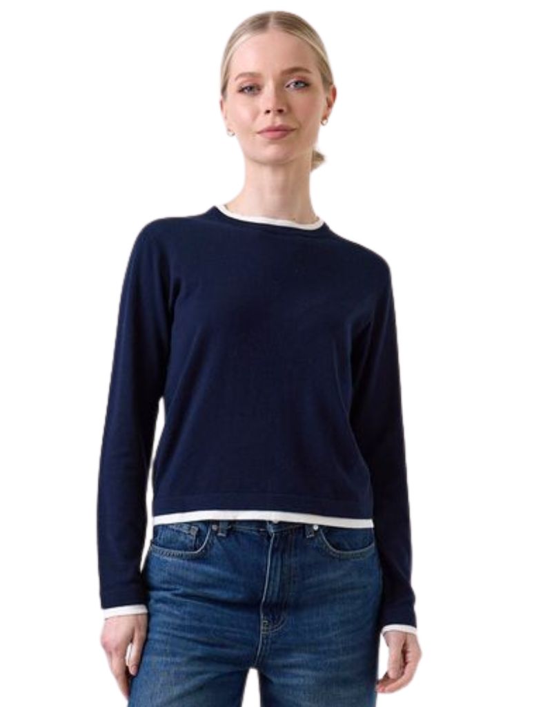 Brodie Wispr Double Contrast Trim Crew Navy Ivory
