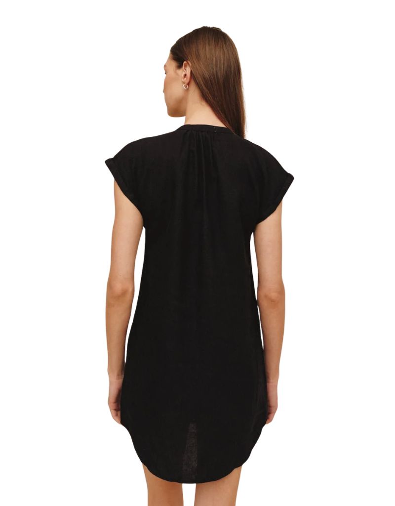 Cap Sleeve Henley Dress Black