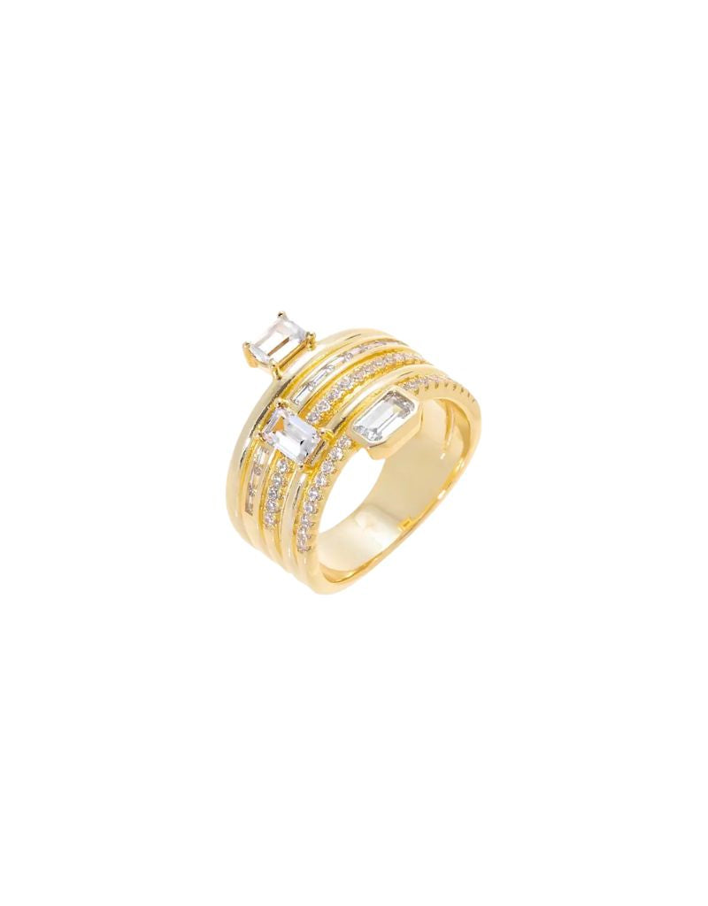 CZ Emerald & Baguette Stacked Ring Gold