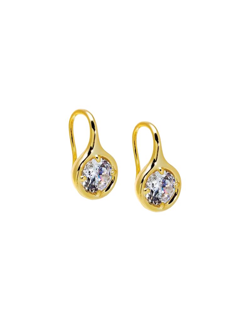 CZ Rounded Bezel Fish Hook Huggie Earring