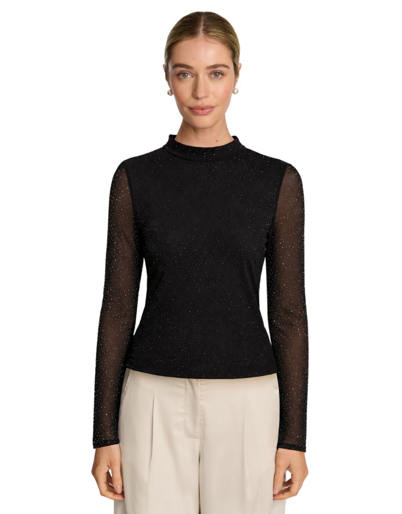 Caballero Marta Top in Black Sequin Mesh 