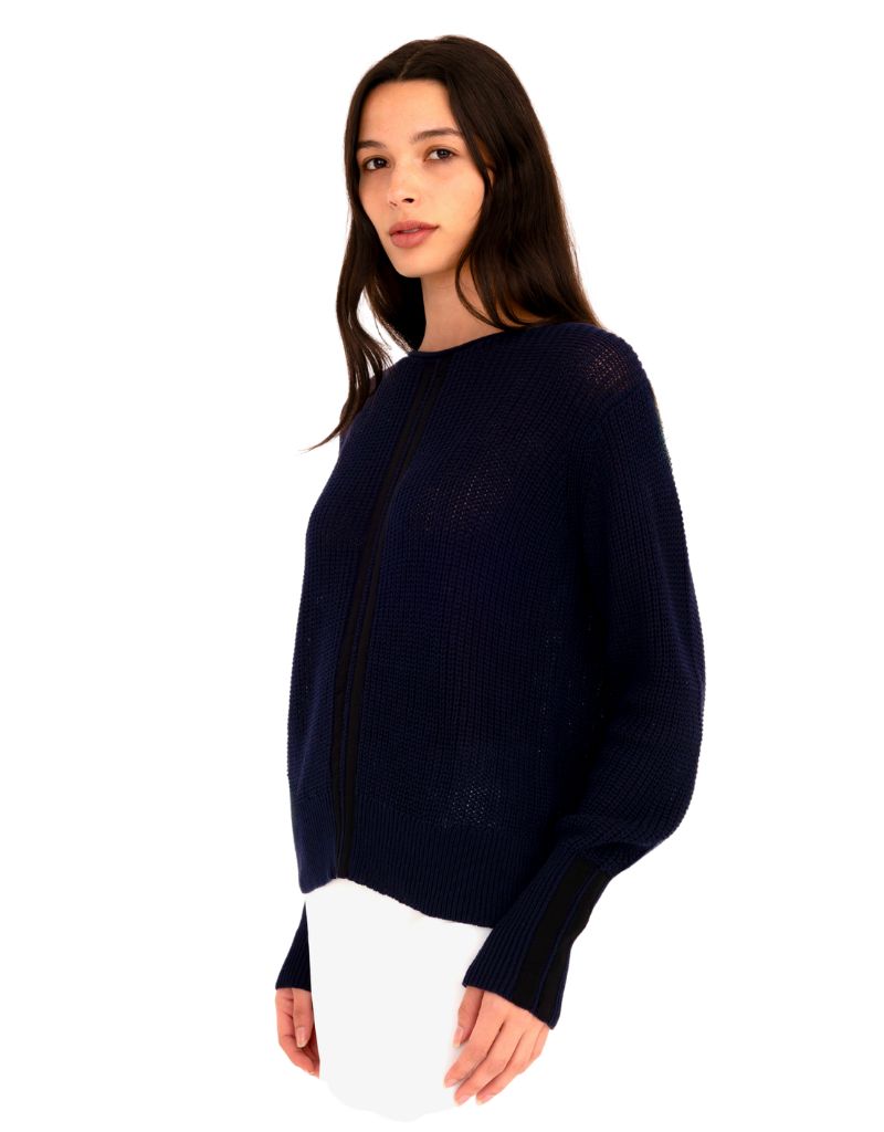 Delilah Cotton Waffle Knit Crew Neck Top Indigo