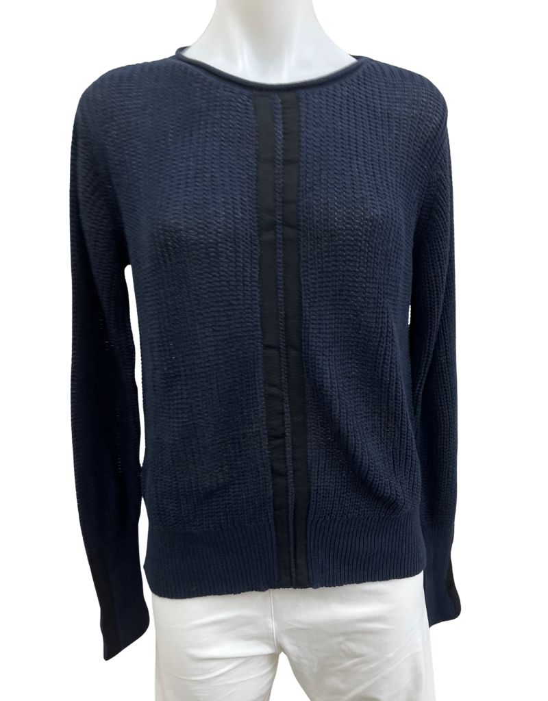 Elaine Kim Delilah Cotton Waffle Knit Crew Neck Top Indigo