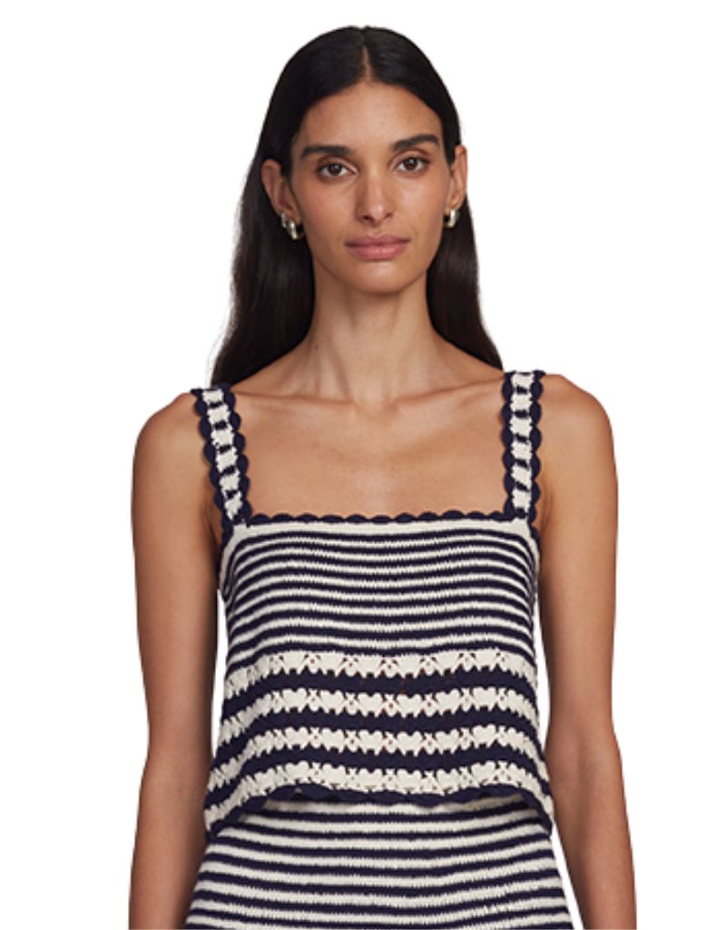 Eleven Six Caria Stripe Crochet Top Ivory Navy