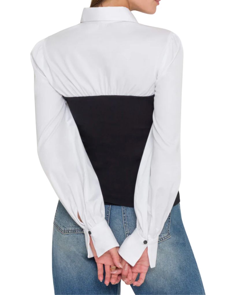 Franny Poplin Combo Top Black White