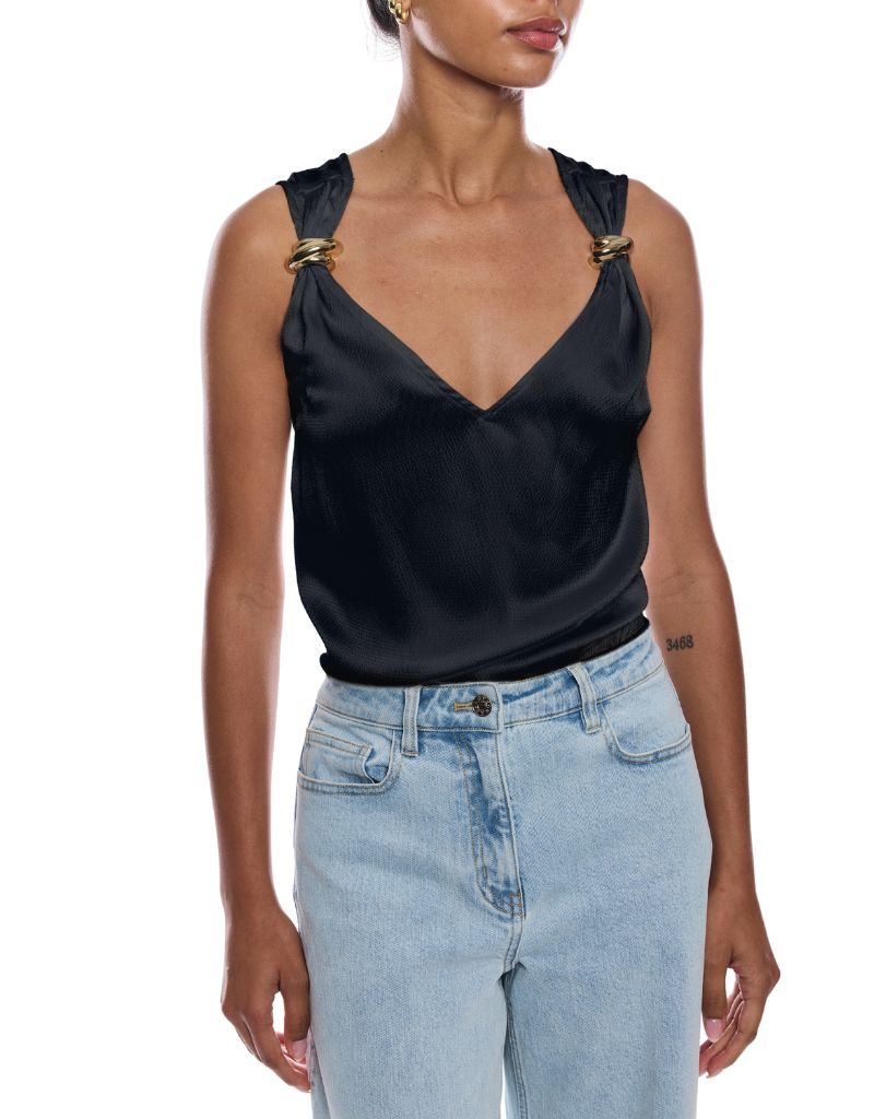 Generation Love Fawn Hammered Blouse Black