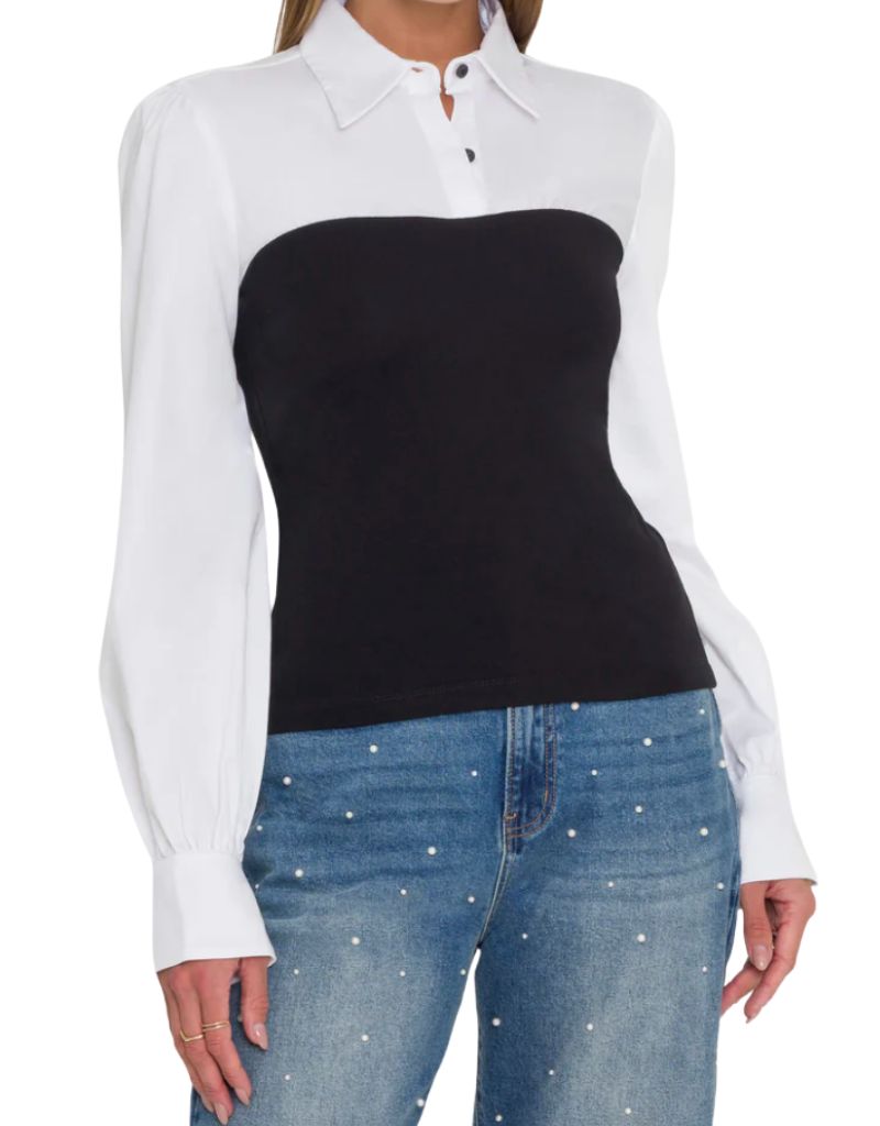 Generation Love Franny Poplin Combo Top Black White