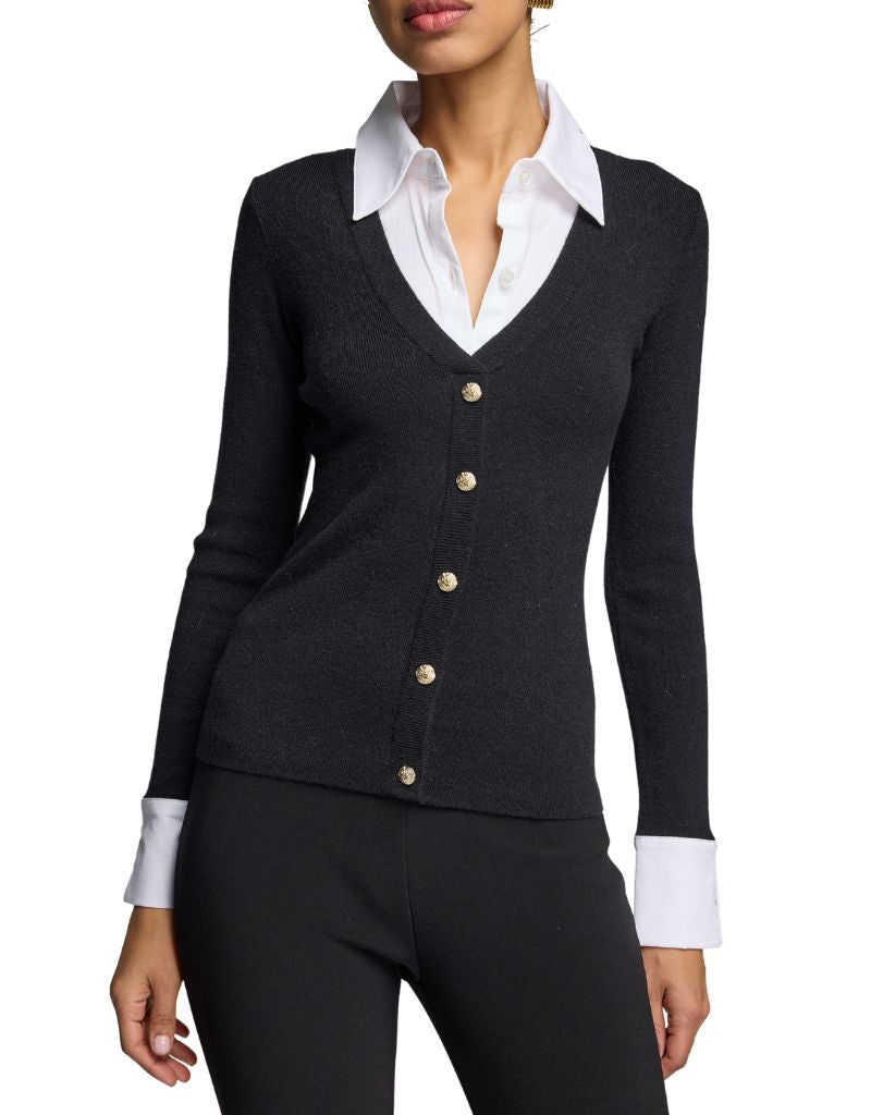 Generation Love Nixie Poplin Shirt Combo Sweater Black White