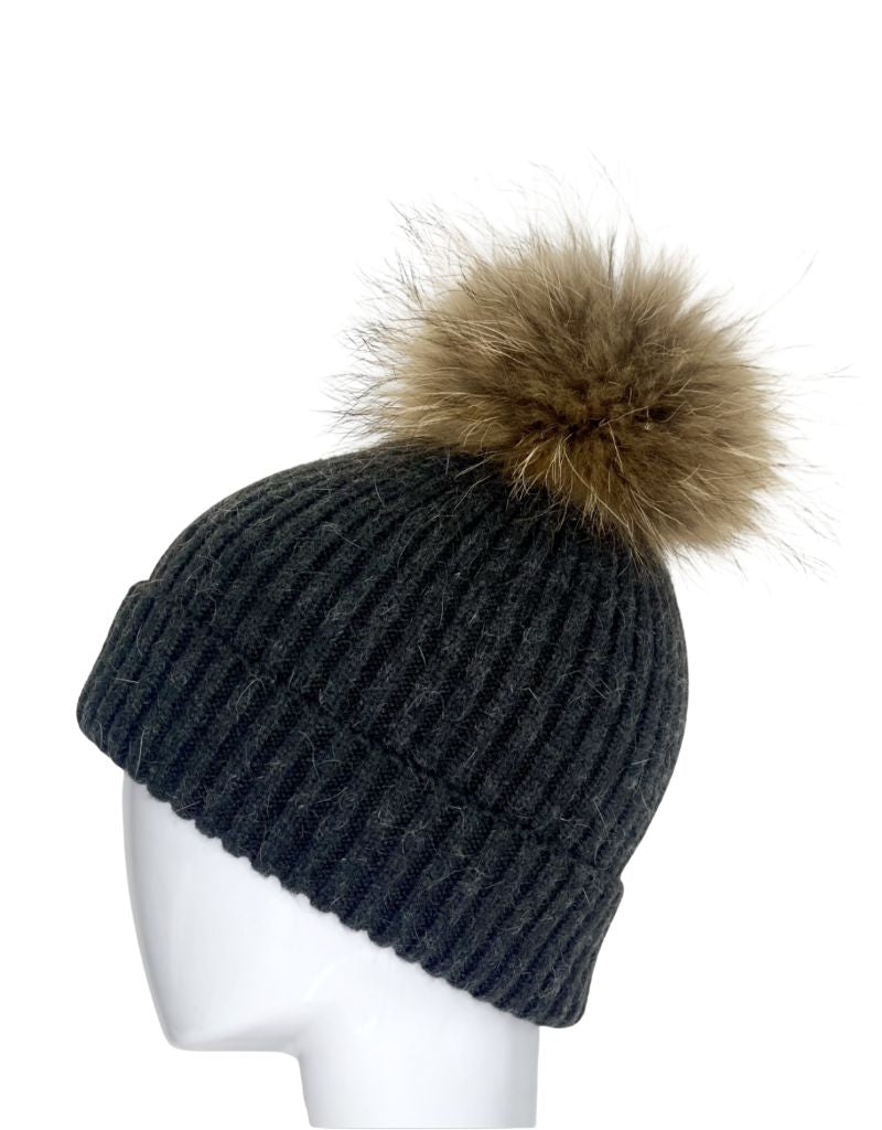 HA-11 Rib Hat with Pom Charcoal
