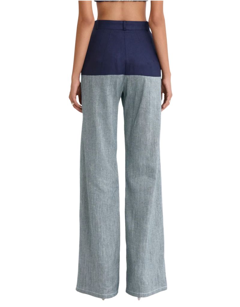 High-Waist Combo Jeans Navy Linen