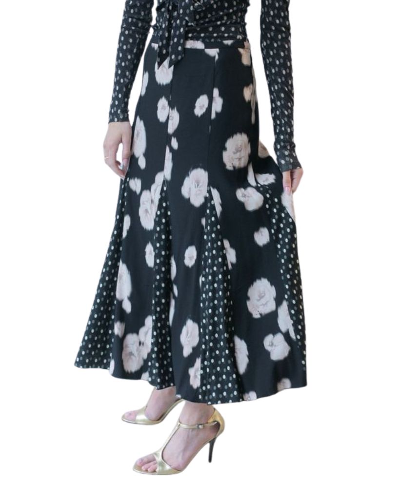 Hope For Flowers by Tracy Reece Lean Godet Skirt Ebony Faded Roses Dots 
