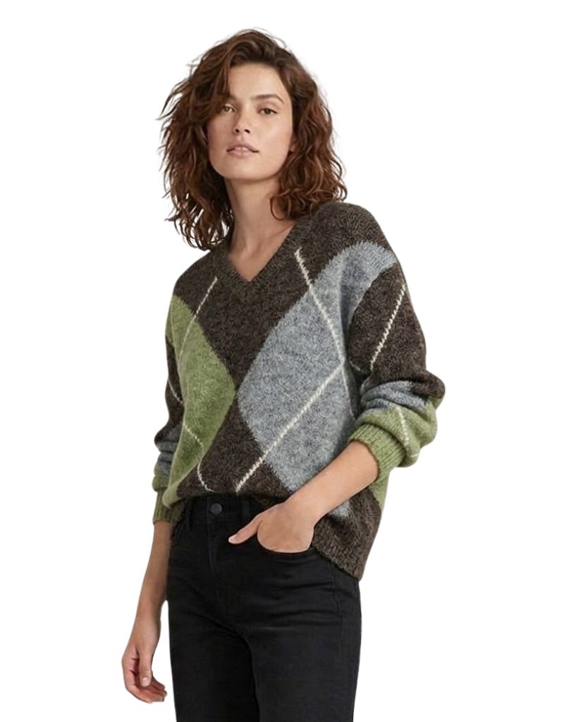 Ires Diamond Intarsia V-Neck Multi