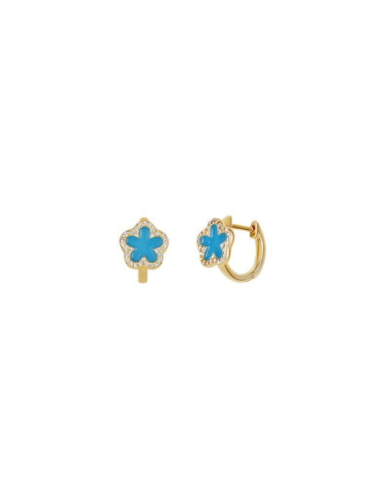 JTG Jewelry Bloom Huggie Earrings Gold Turquoise
