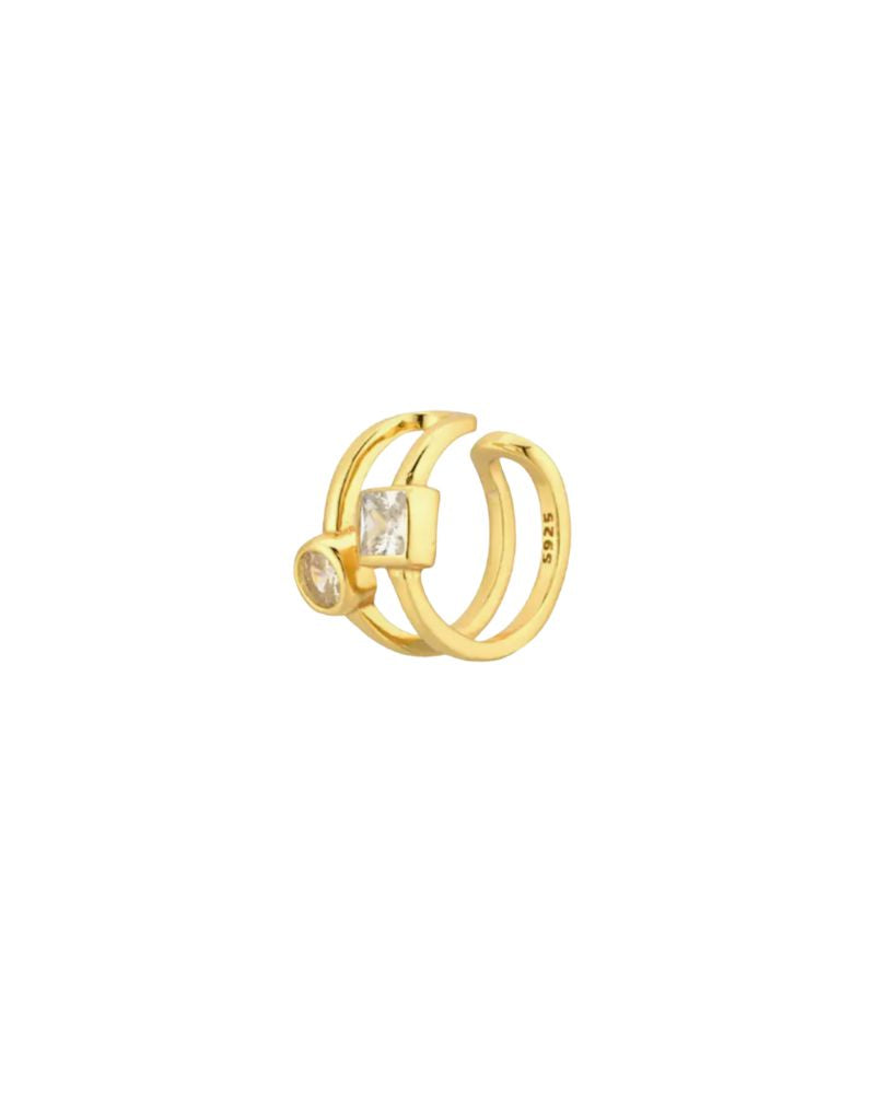 JTG Jewelry Double Bezel Stone Cuff Gold