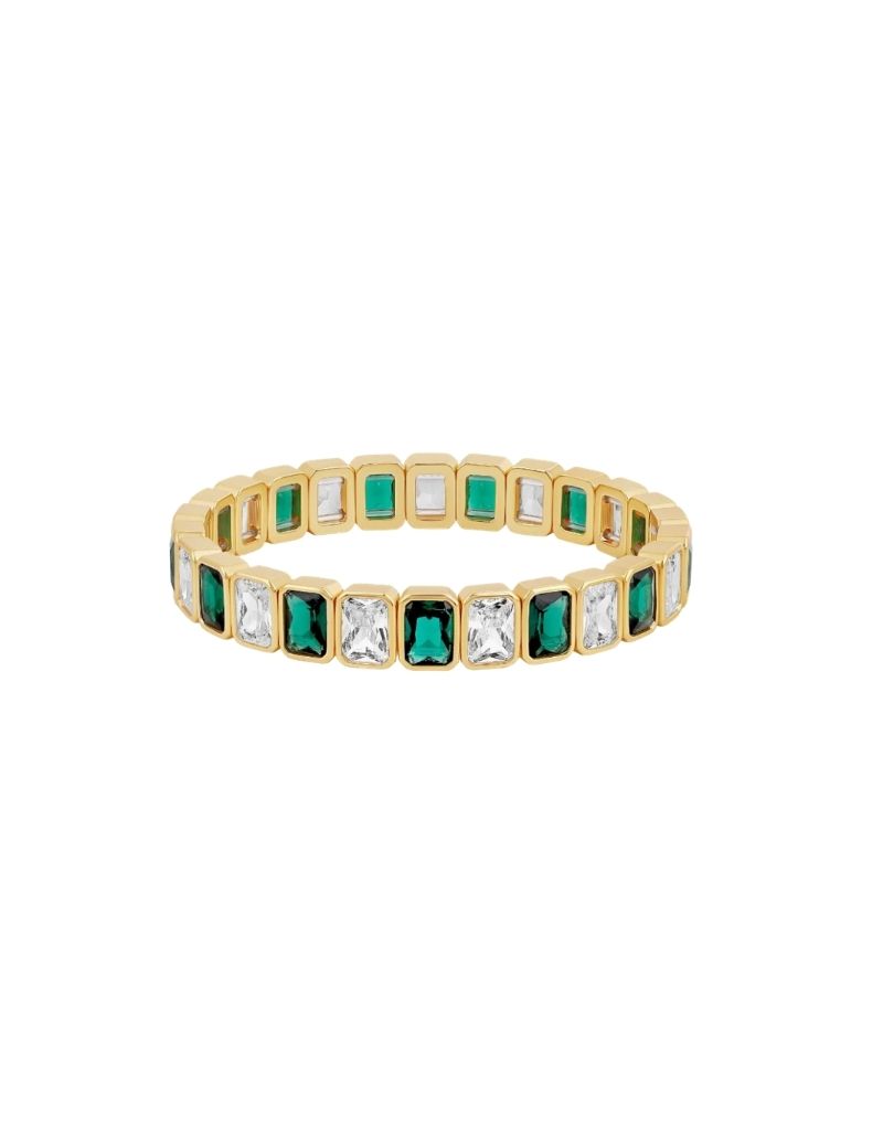 JTG Jewelry Emerald Shape Stretchy Bracelet Gold Green