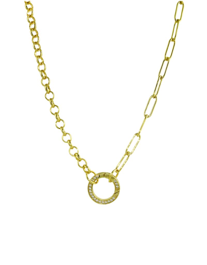 JTG Jewelry Pave Push Clasp Chain Gold 16"